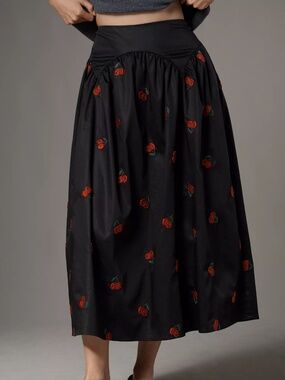 Avec Les Filles Cherry Applique Full Midi Skirt (NWT)
